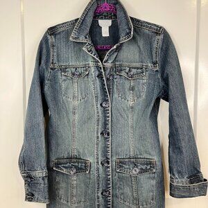 Denim Jean Dress Ann Taylor Loft Front Buttons Pockets SZ10P